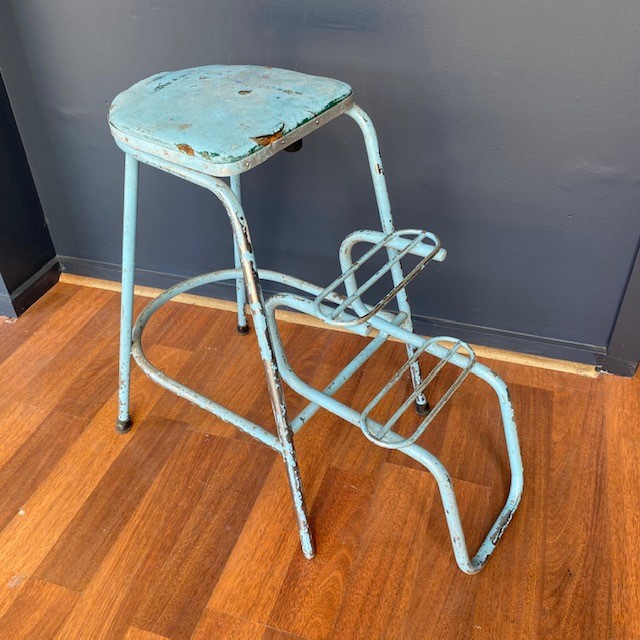 STOOL, Steel Blue w Fold Out Steps